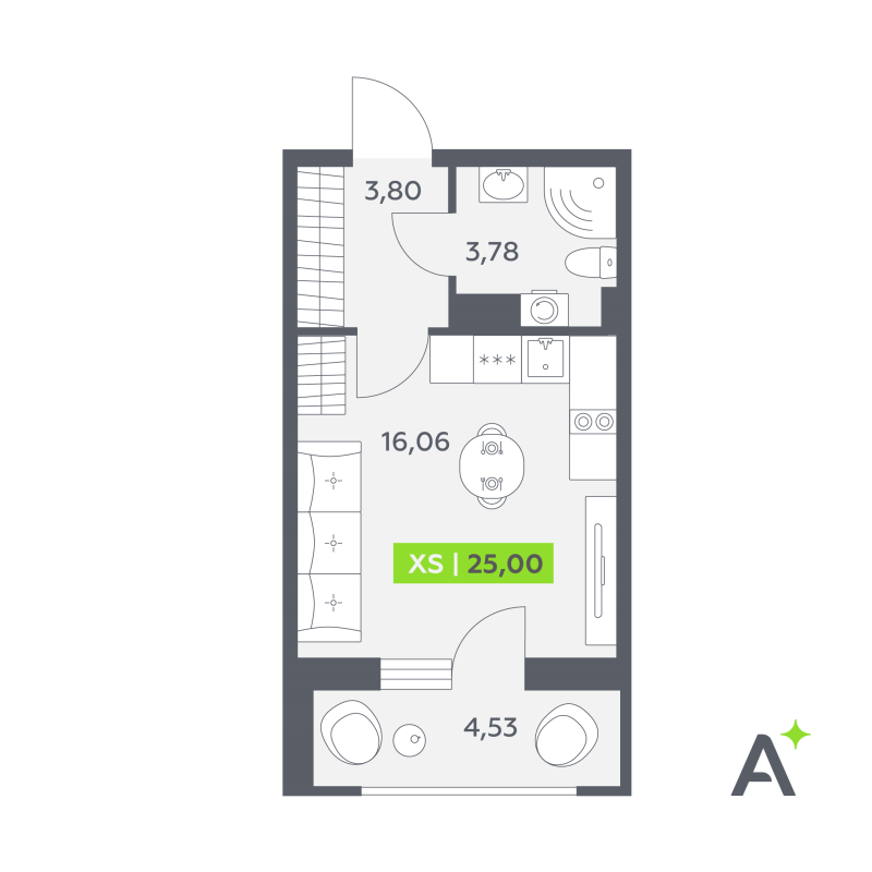 Студия 25 м²