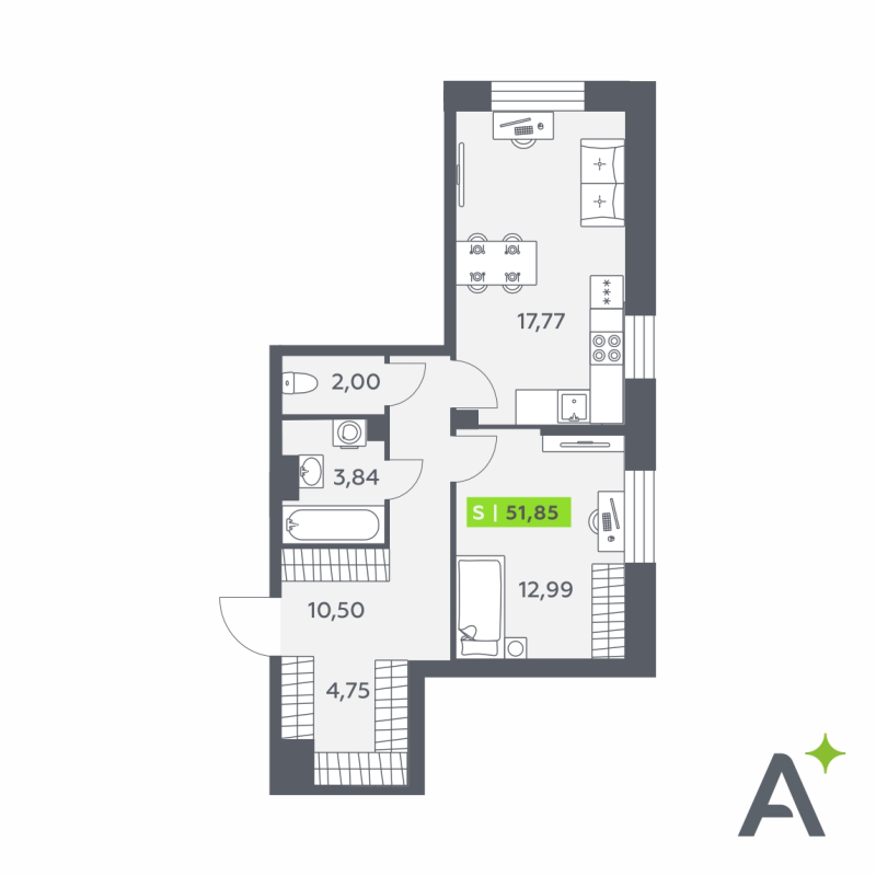 2 ккв (Евро) 51,9 м²