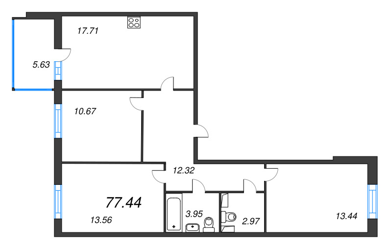 4 ккв (Евро) 76,6 м²