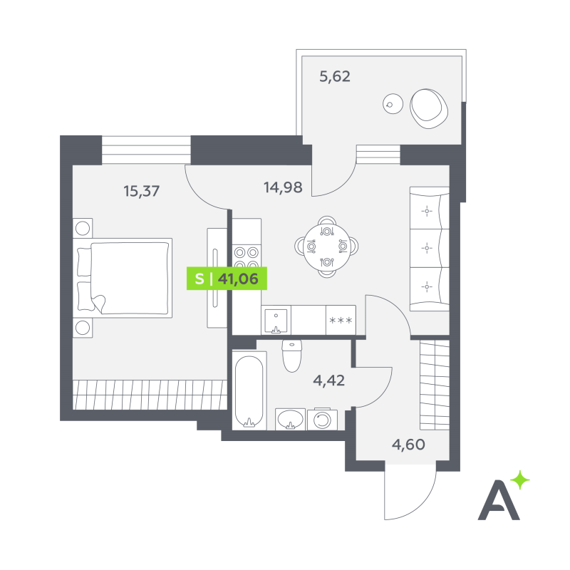 1 ккв 41,1 м²