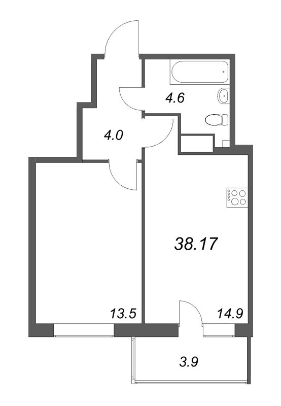 1 ккв 38,2 м²
