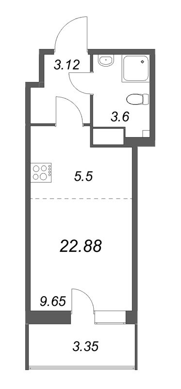 Студия 22,9 м²