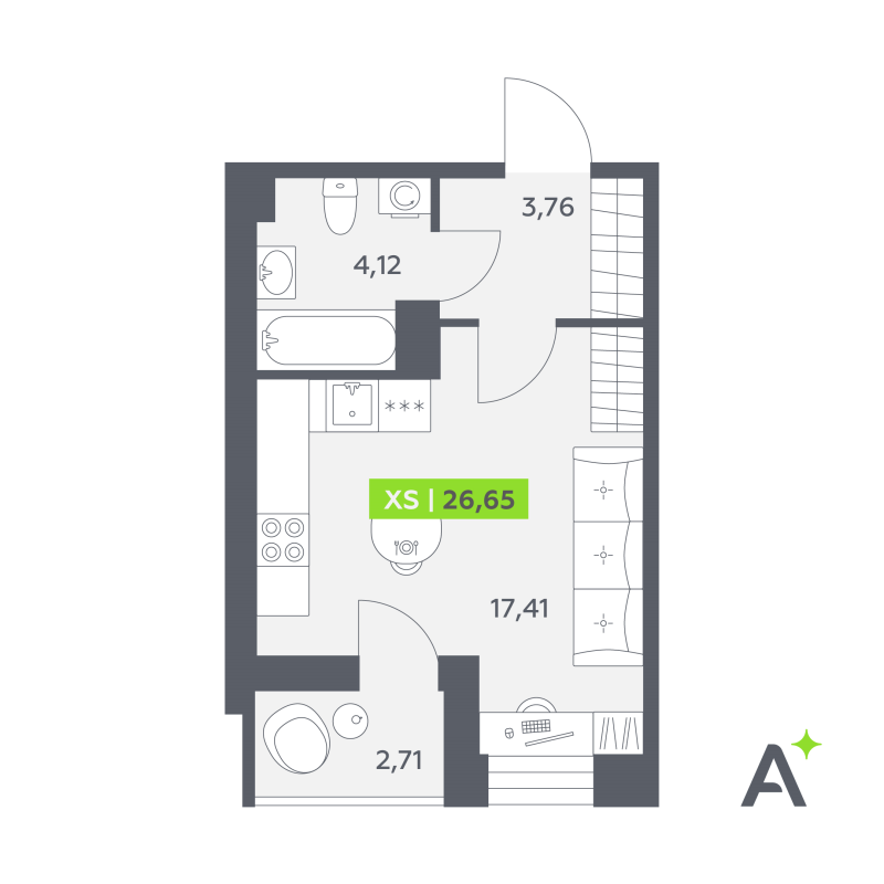 Студия 26,7 м²