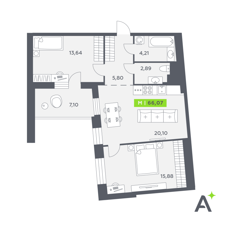 3 ккв (Евро) 66,1 м²
