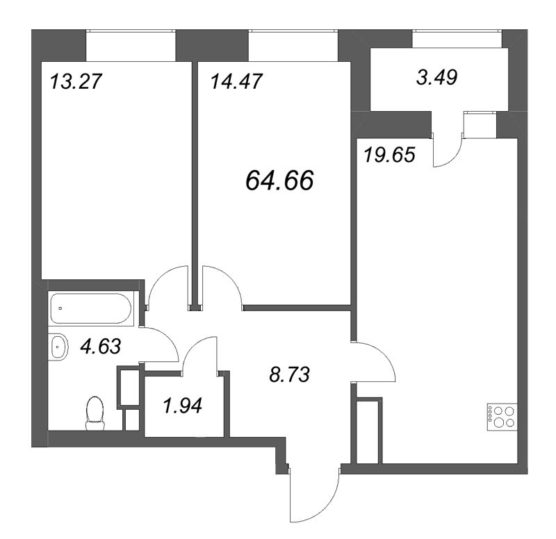 3 ккв (Евро) 64,7 м²