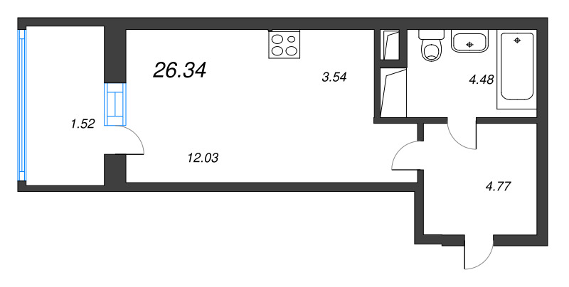 Студия 26,3 м²