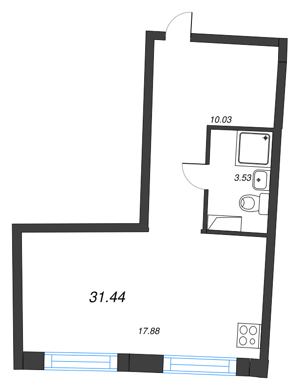 Студия 31,4 м²