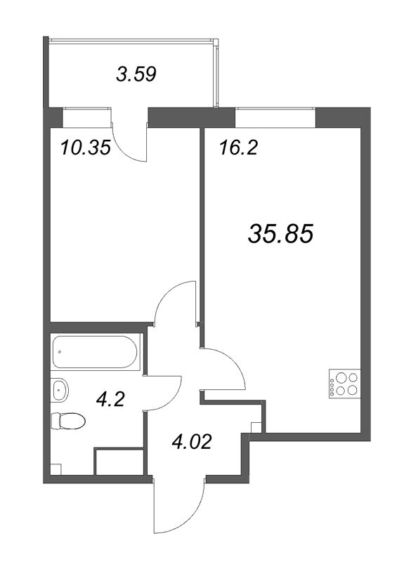 2 ккв (Евро) 35,9 м²