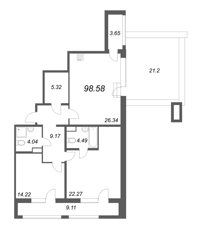 3 ккв (Евро) 93,6 м²