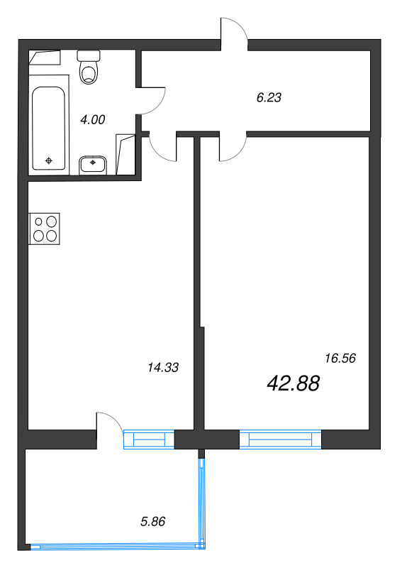 1 ккв 42,6 м²