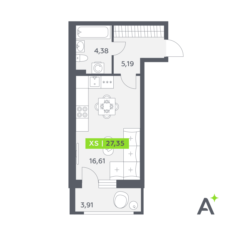 Студия 27,4 м²