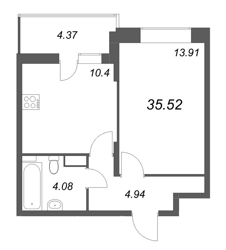 1 ккв 35,5 м²