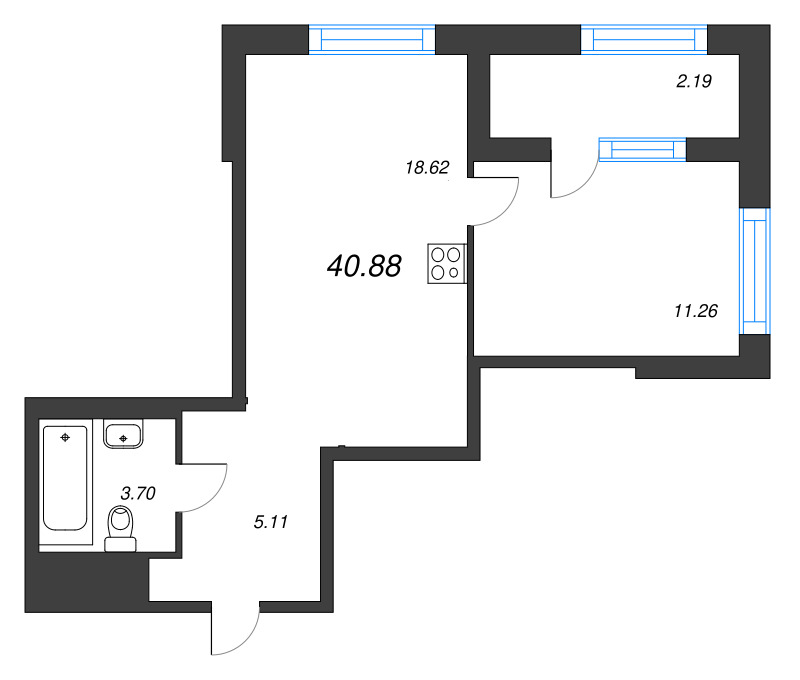 2 ккв (Евро) 40,9 м²