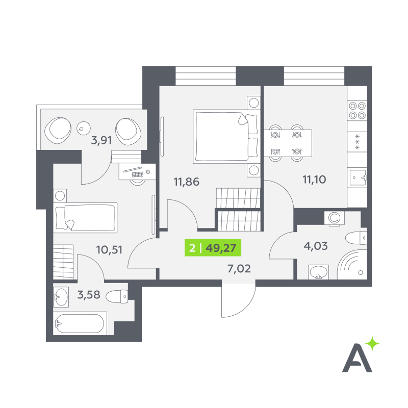 2 ккв 49,3 м²