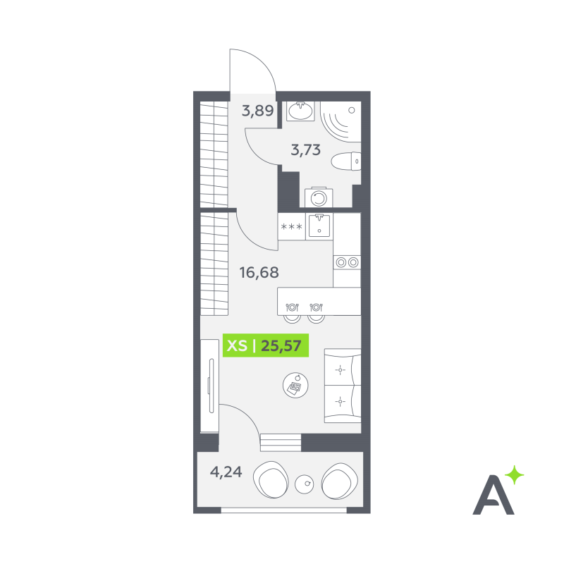 Студия 25,6 м²