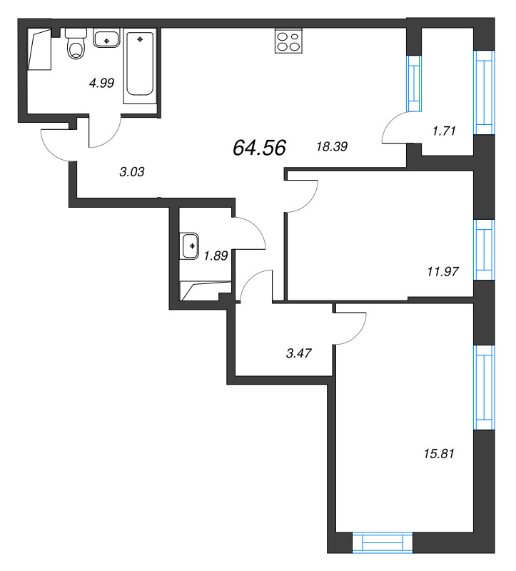 3 ккв (Евро) 64,6 м²