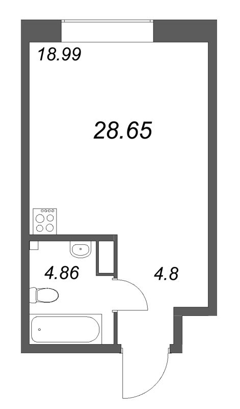 Студия 28,7 м²