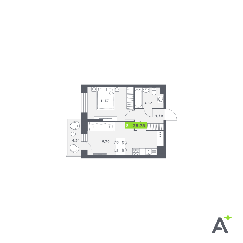 2 ккв (Евро) 38,9 м²