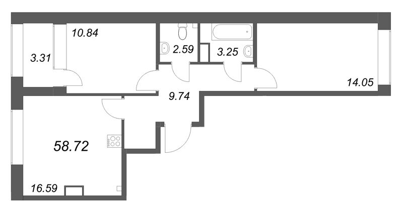 3 ккв (Евро) 58,7 м²