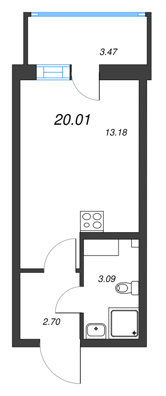 Студия 20 м²