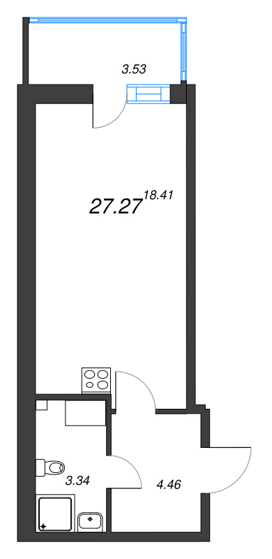 Студия 27,3 м²
