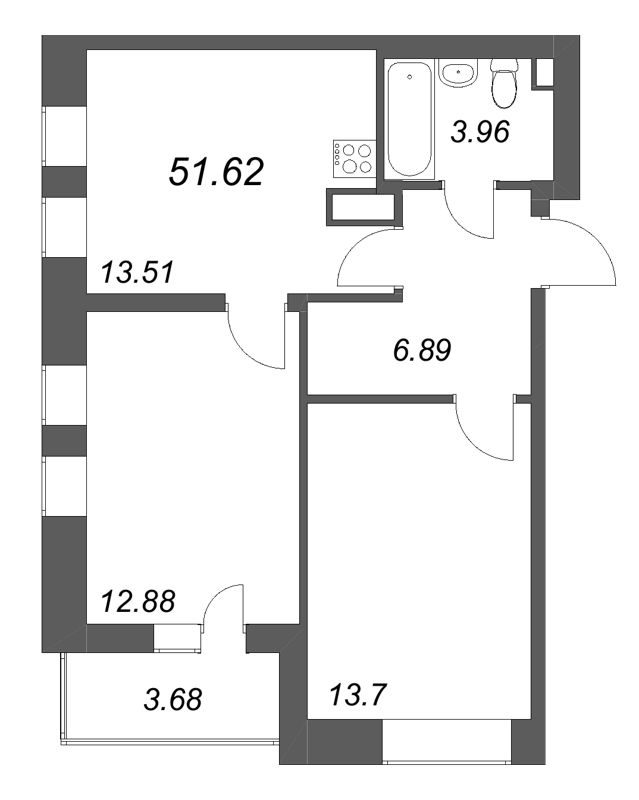 2 ккв 51,6 м²