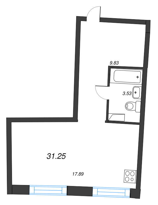 Студия 31,3 м²