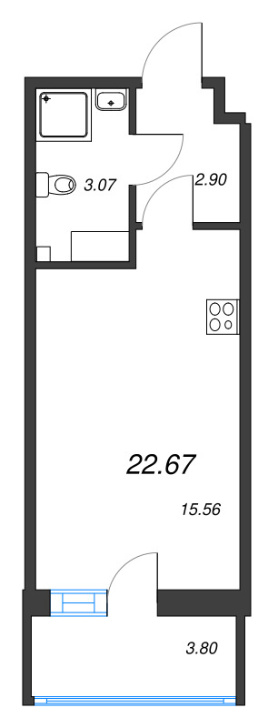 Студия 22,7 м²