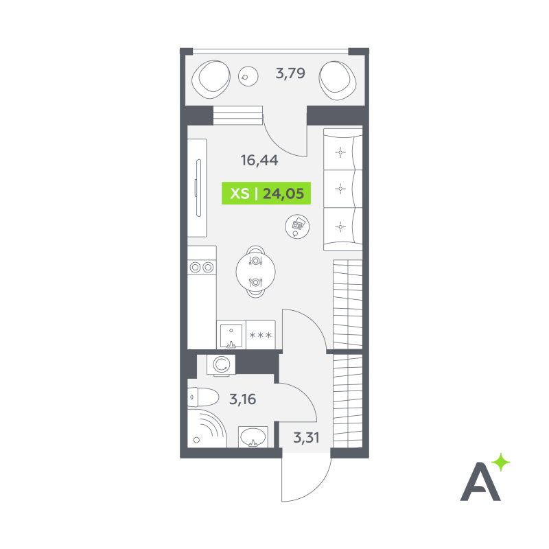 Студия 24,1 м²