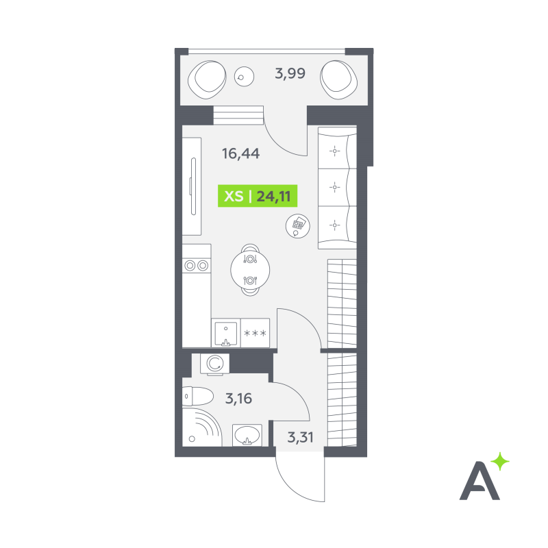 Студия 24,1 м²