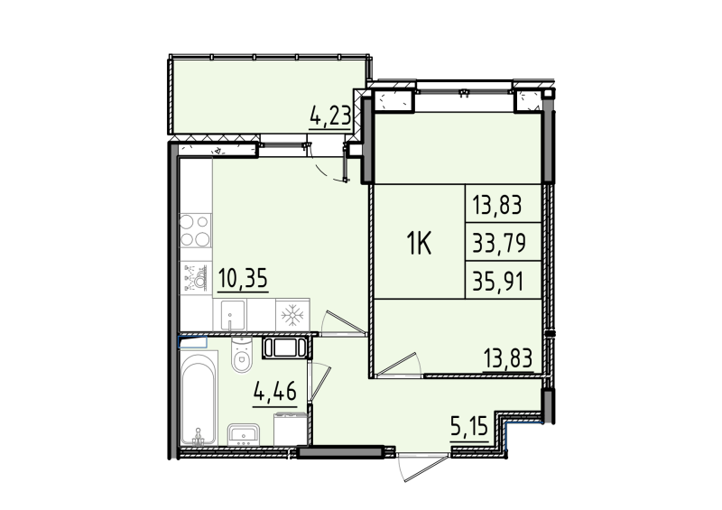 1 ккв 35,9 м²