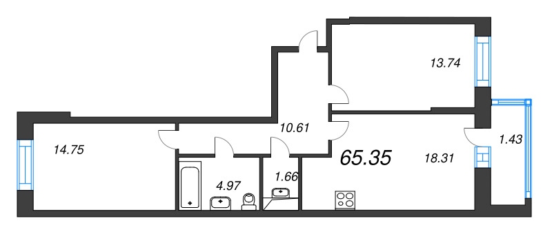 3 ккв (Евро) 65,5 м²