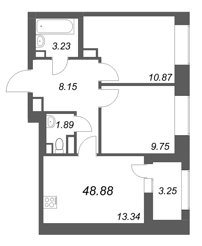 2 ккв 48,9 м²