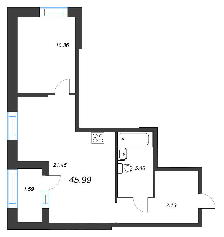 2 ккв (Евро) 46 м²