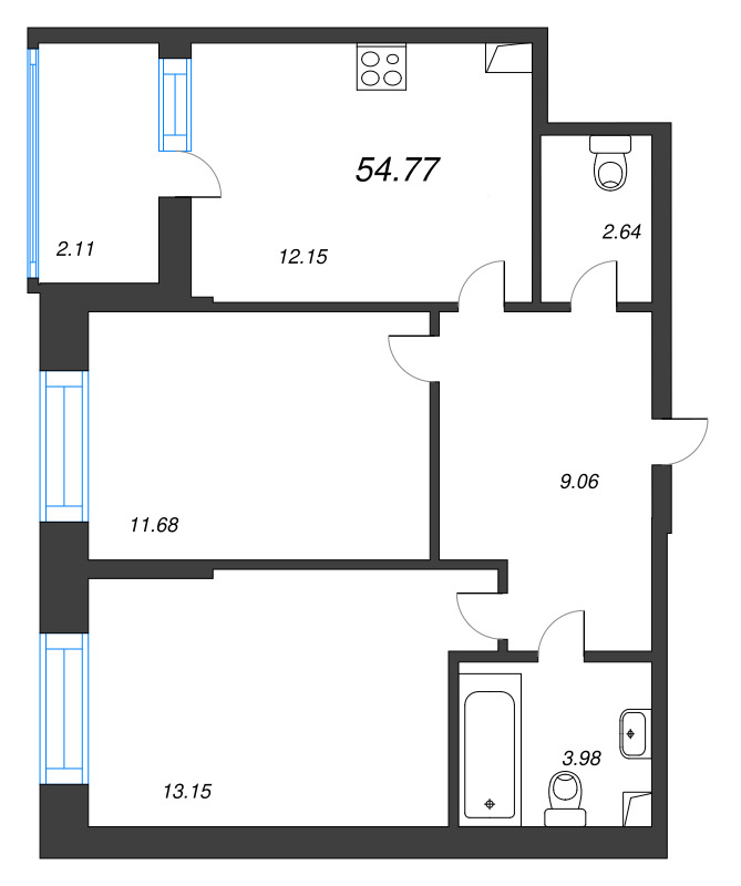 2 ккв 54,8 м²