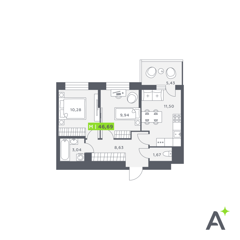 2 ккв 48,3 м²