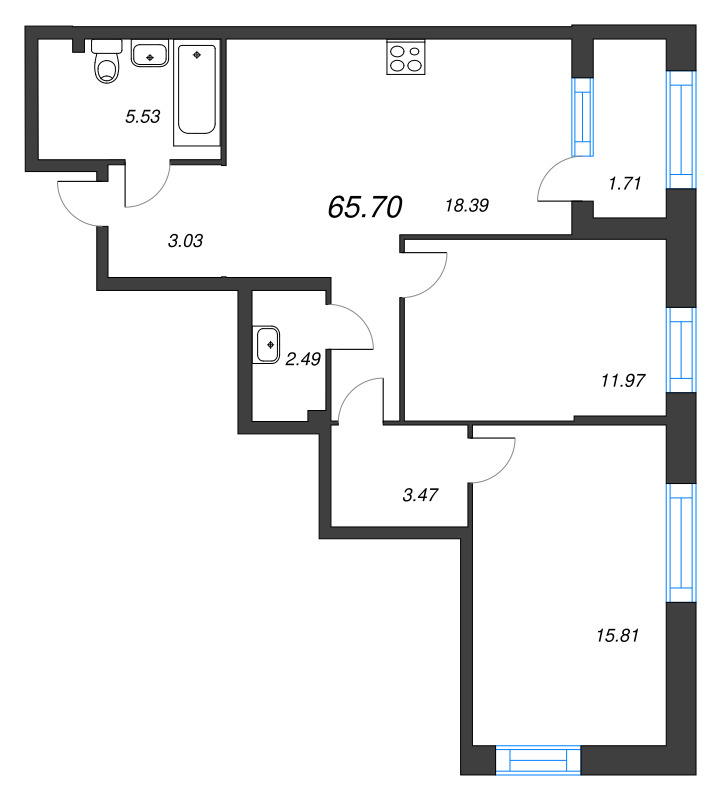 3 ккв (Евро) 65,7 м²