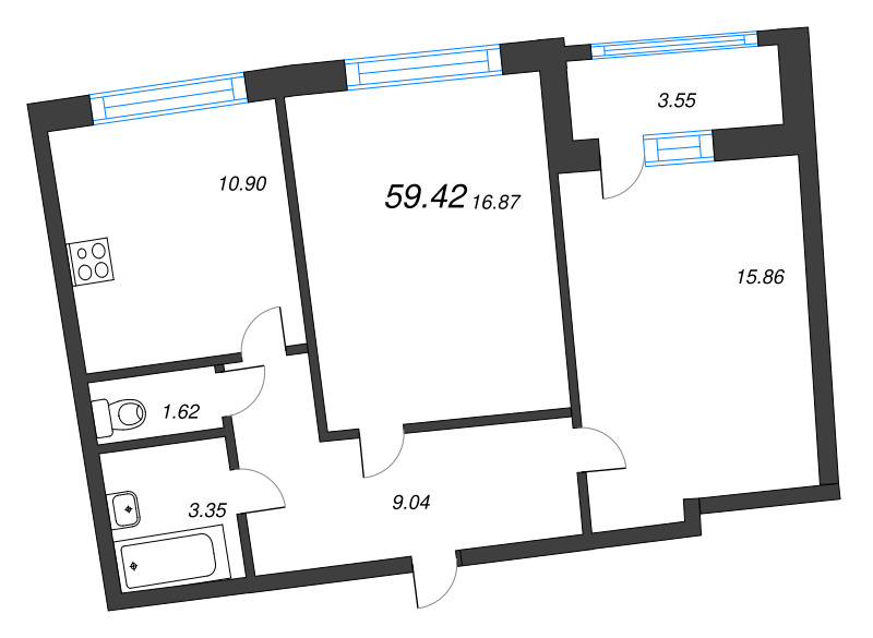 2 ккв 59,4 м²