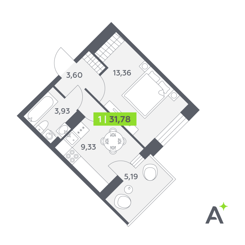 1 ккв 31,8 м²