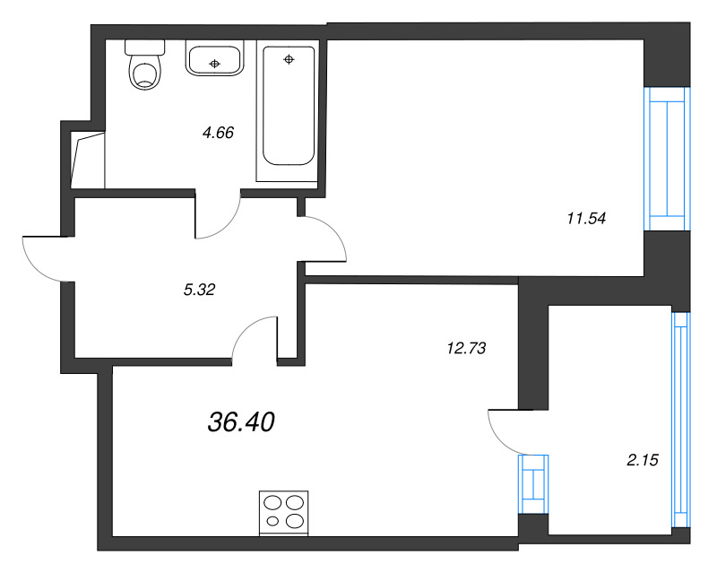 2 ккв (Евро) 36,4 м²