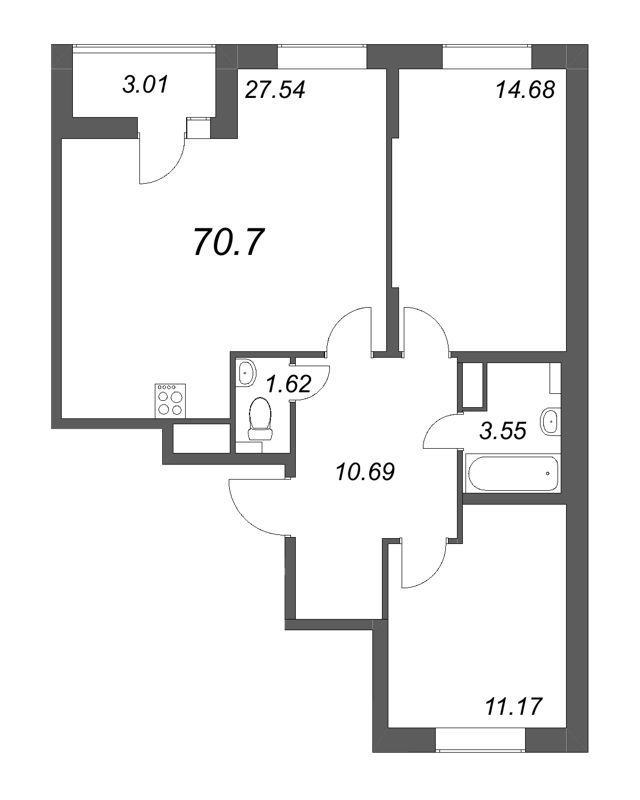 3 ккв (Евро) 70,4 м²