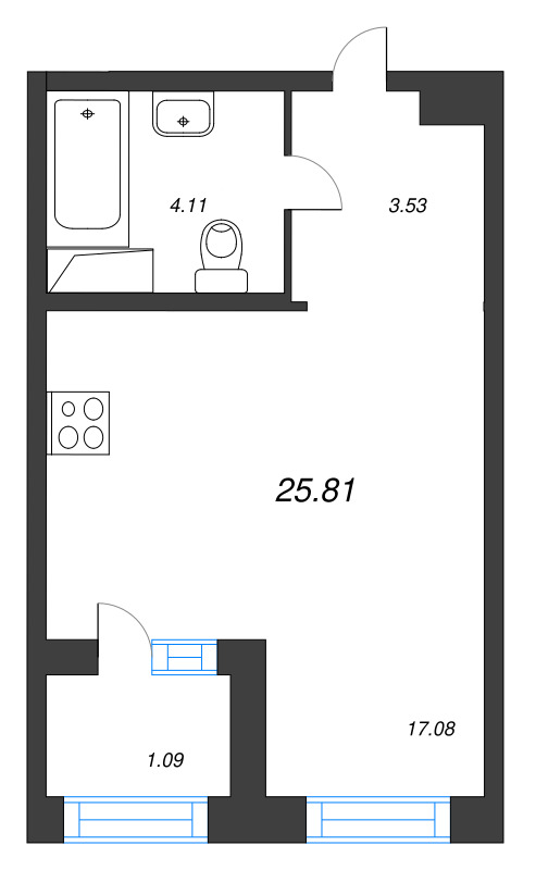 Студия 25,8 м²