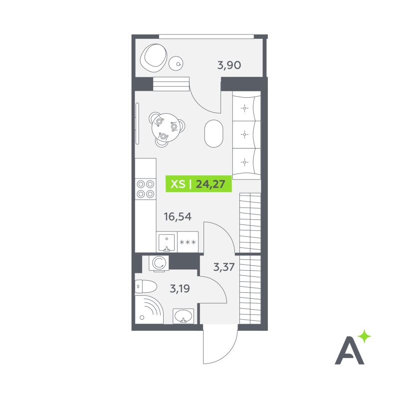 Студия 24,3 м²