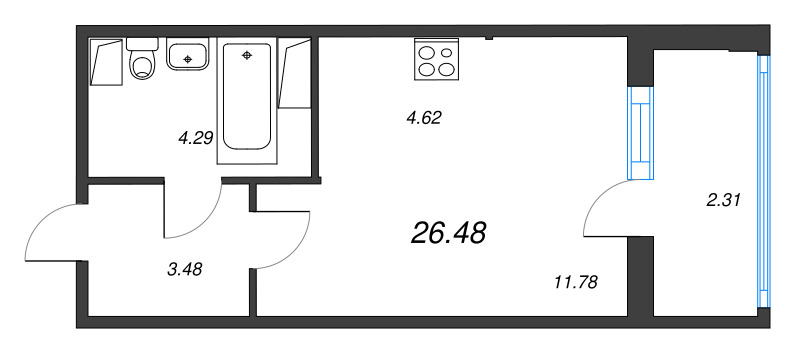 Студия 26,5 м²