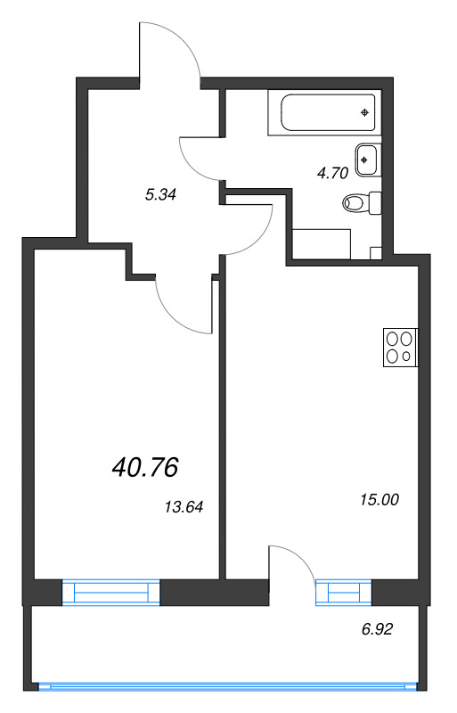 1 ккв 40,8 м²