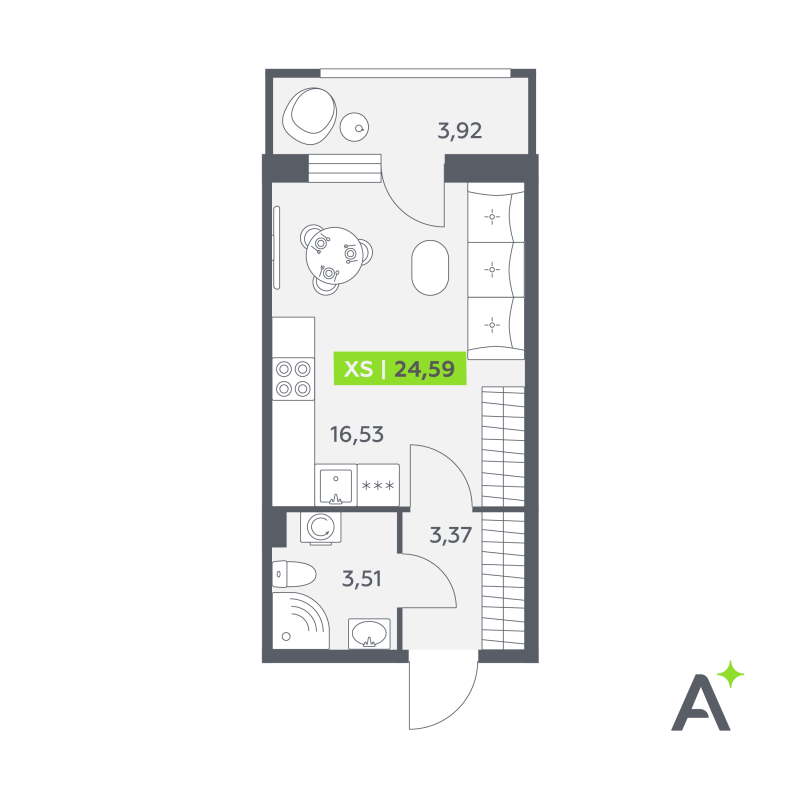 Студия 24,6 м²