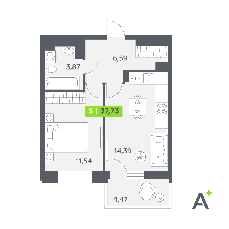 1 ккв 37,7 м²