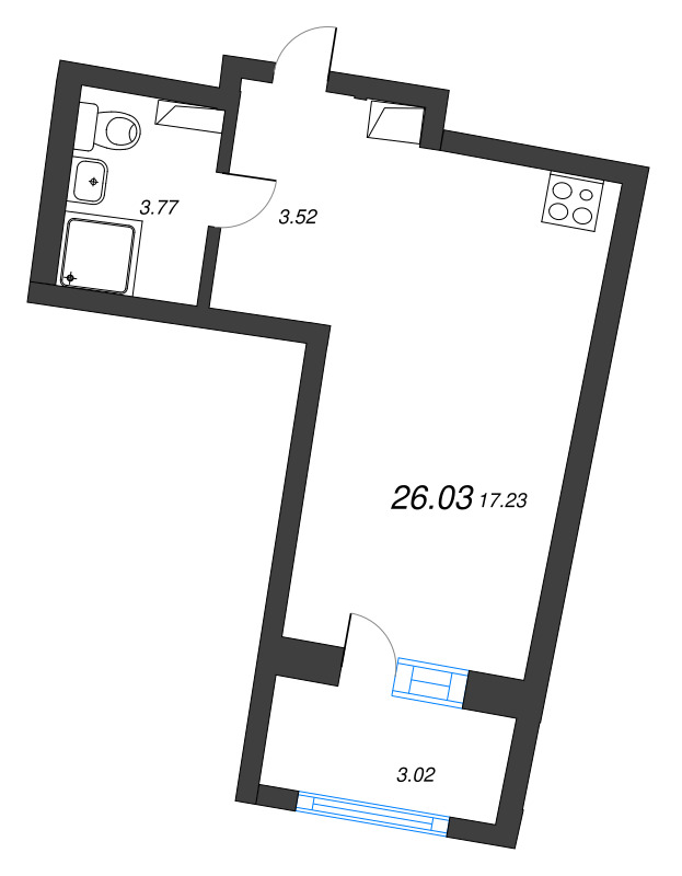 Студия 26 м²