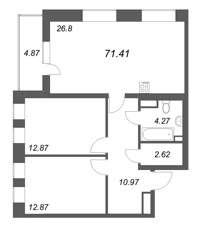 3 ккв (Евро) 71,4 м²