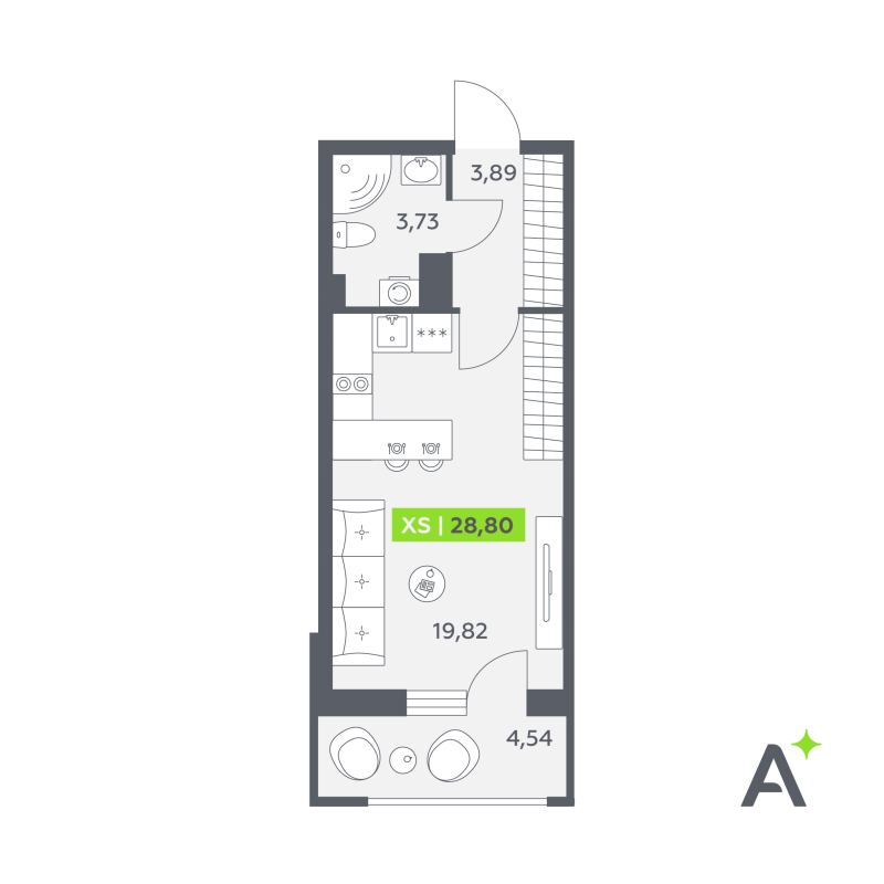 Студия 28,8 м²